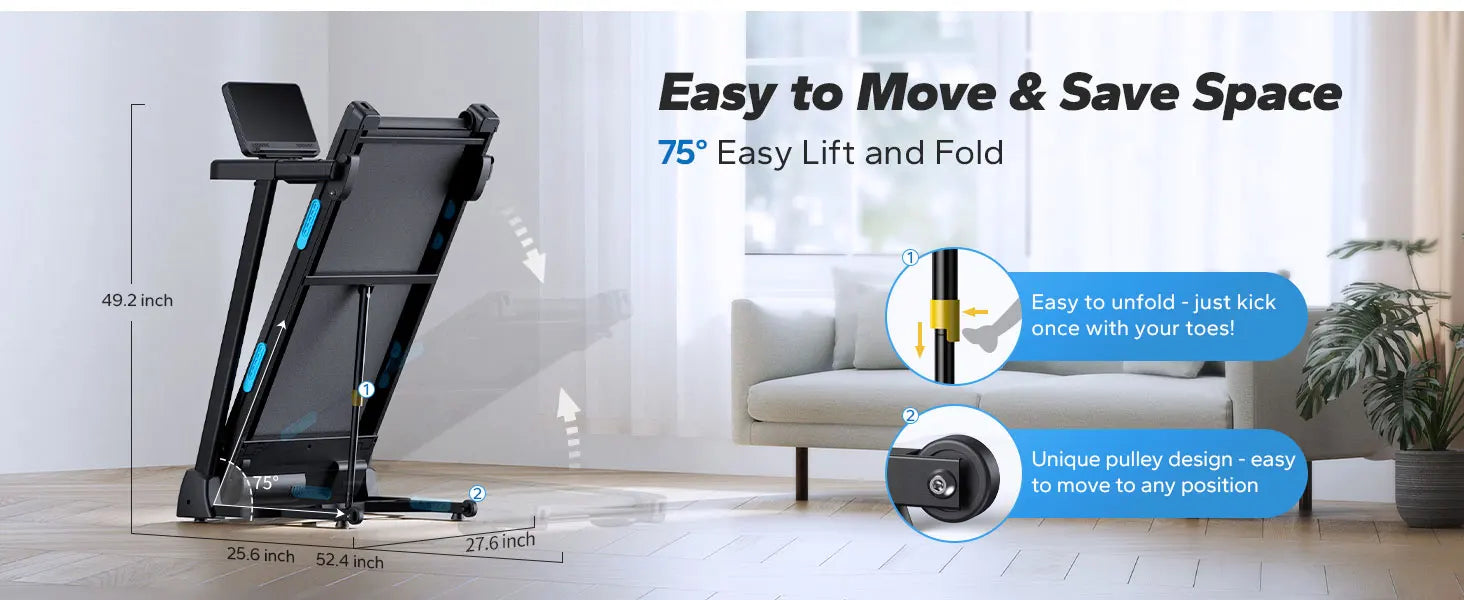 MERACH Foldable Treadmill T12 Incline 0.8-12km/H Walking Pad Save Space LED Display APP Heart Rate Monitoring 16.5" Wider Belt