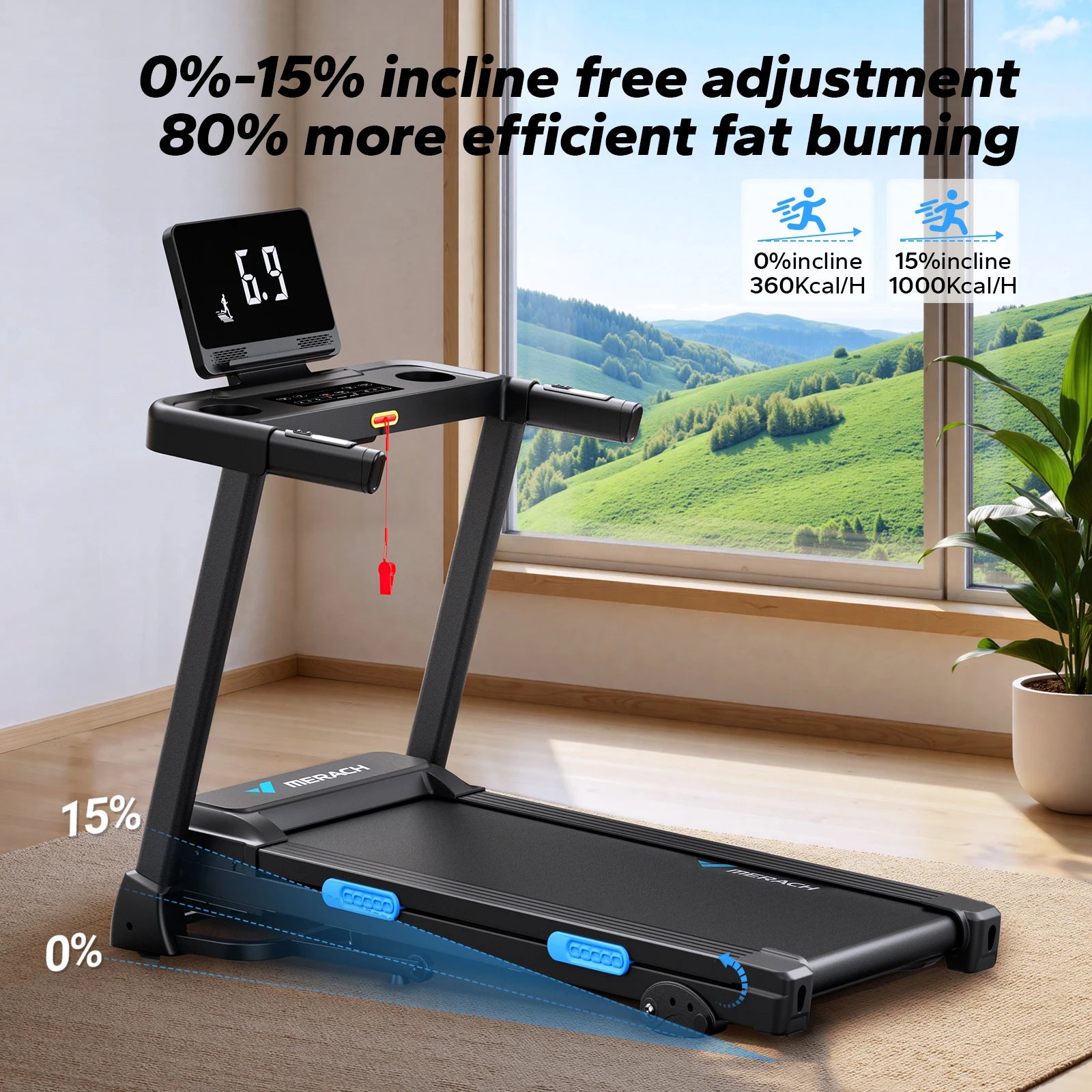 MERACH Foldable Treadmill T12 Incline 0.8-12km/H Walking Pad Save Space LED Display APP Heart Rate Monitoring 16.5" Wider Belt