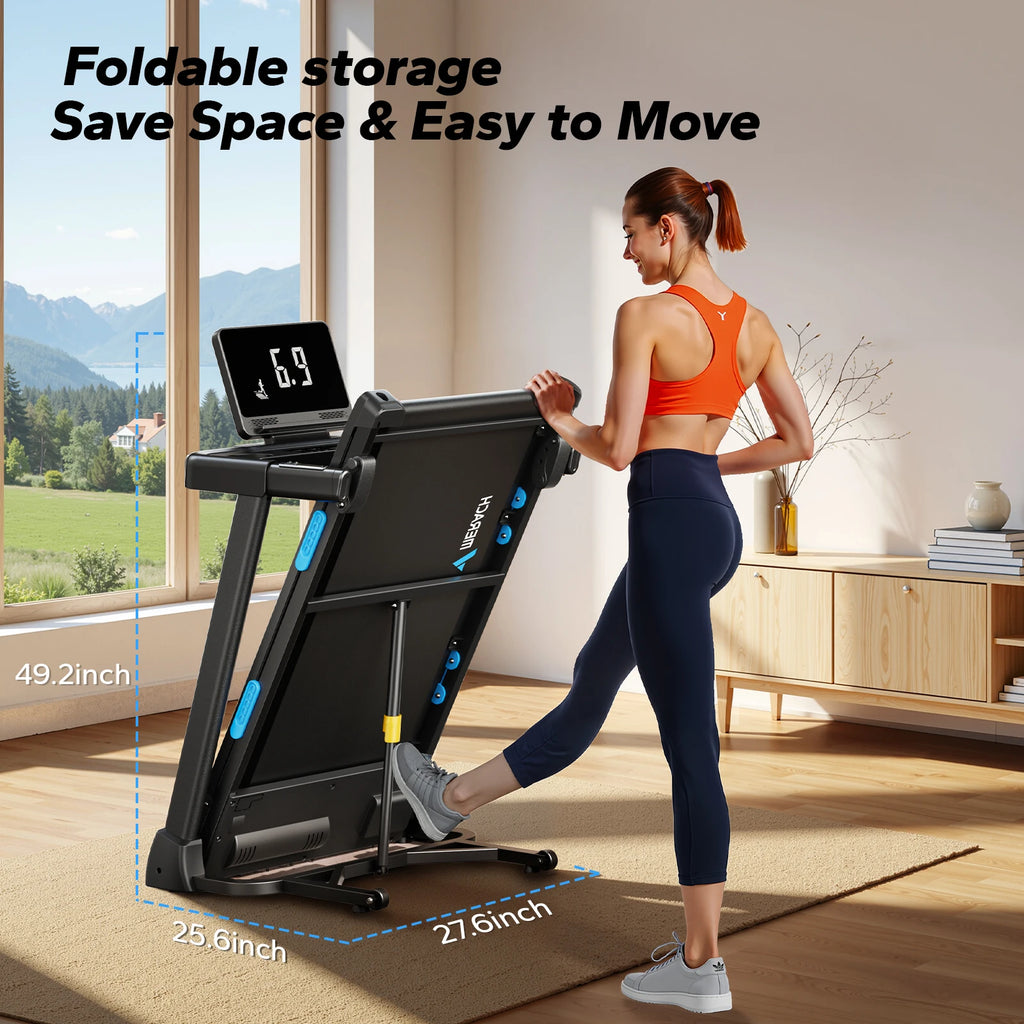 MERACH Foldable Treadmill T12 Incline 0.8-12km/H Walking Pad Save Space LED Display APP Heart Rate Monitoring 16.5" Wider Belt
