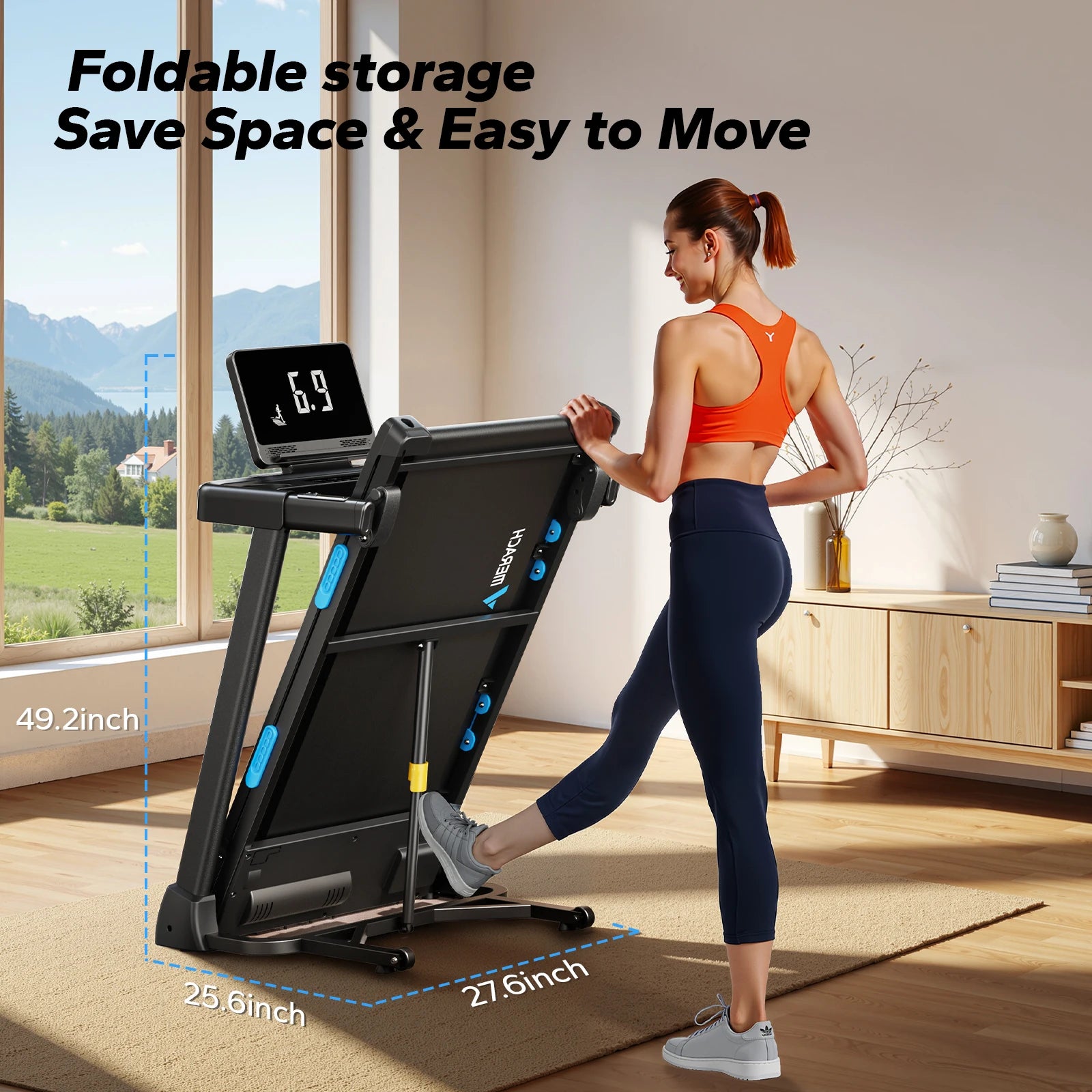 MERACH Foldable Treadmill T12 Incline 0.8-12km/H Walking Pad Save Space LED Display APP Heart Rate Monitoring 16.5" Wider Belt