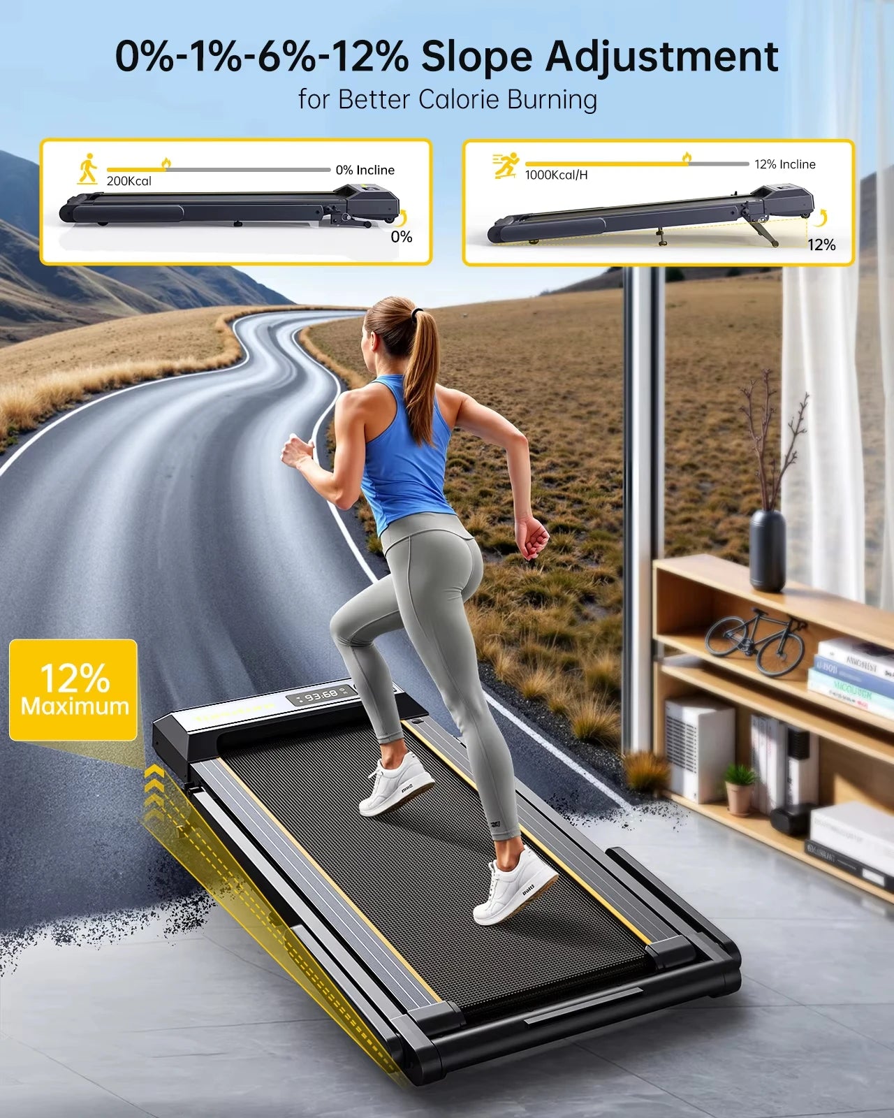 Walking Pad Treadmill with Quiet Motor, UK Home Fitness Fit, Walking Pad 0.6 - 5.0MPH Speed, 9% Incline, 265LBS Capacity