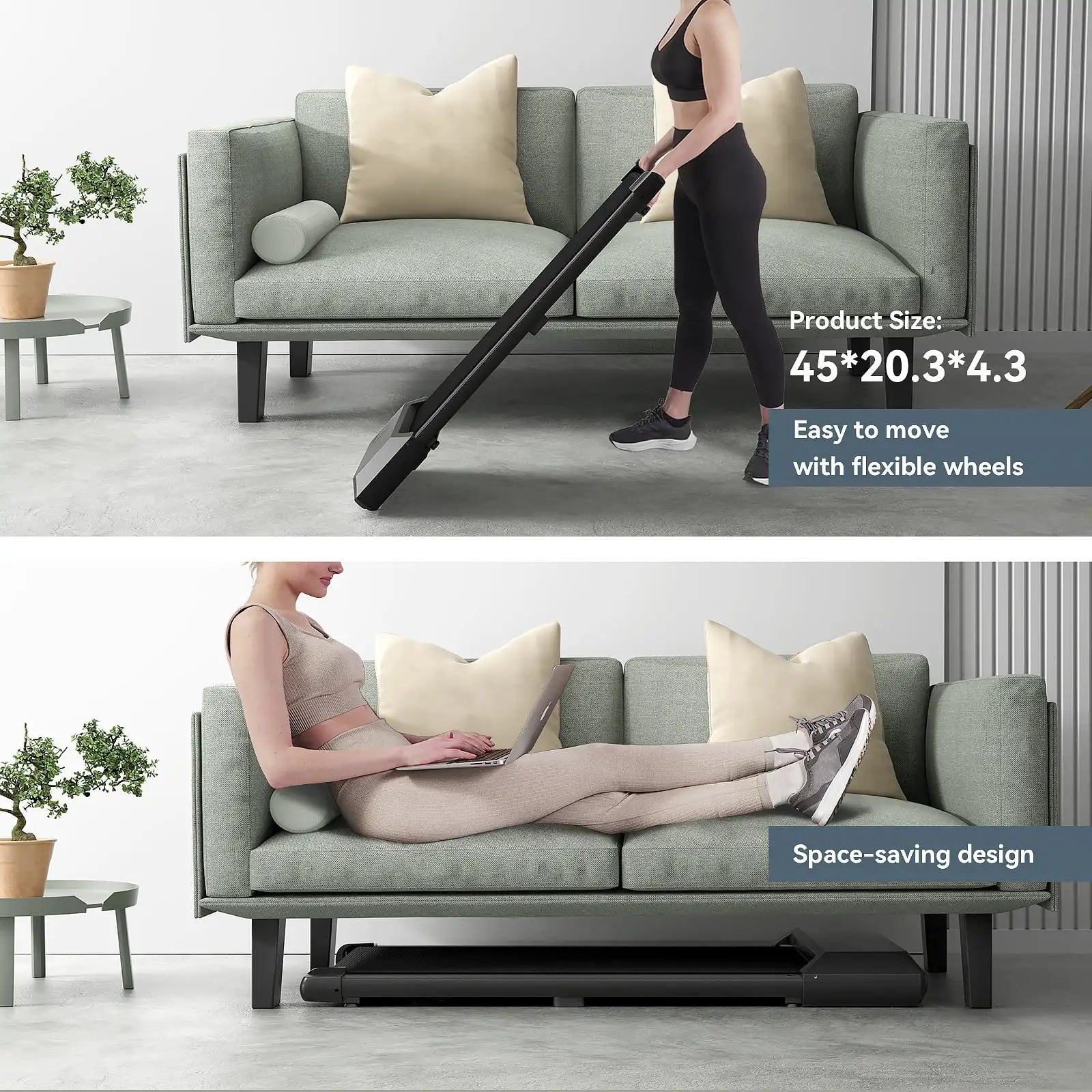 2-in-1 Portable Walking Pad Treadmill for Home & Office Use